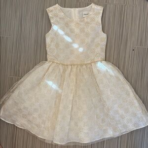 Rare Editions Cream and Gold Floral Kids Dress